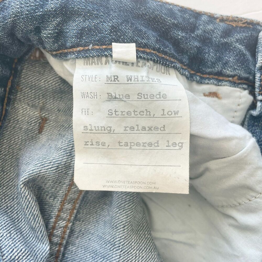 MAN X ONE TEASPOON Mr. Whites Mens Relaxed Tapered Blue Suede Jeans 30R - Picture 6 of 12
